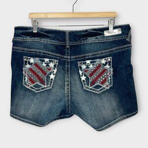 WallFlower Denim Shorts Sz 17 (XL) Embellished Stars Stripes EUC